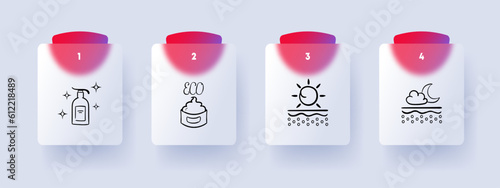 Sunscreen. A topical product applied to the skin to protect it from harmful ultraviolet rays of the sun, preventing sunburn. Glassmorphism style. Vector line icon for Business
