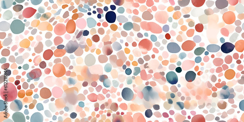 Watercolor abstract seamless pattern with dots. Polka dot style, geometric background. AI illustration. For print, textile, wallpaper, wrapping paper. © Oksana Smyshliaeva