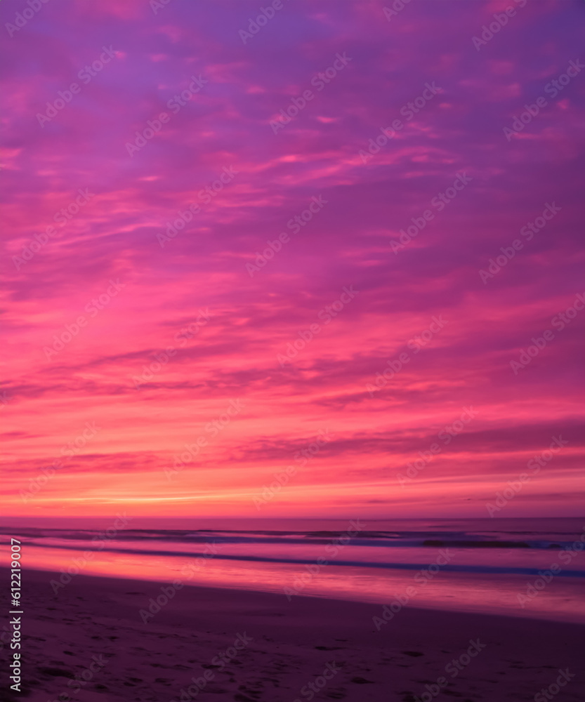 Background pink sunrise at the beach view, generative AI