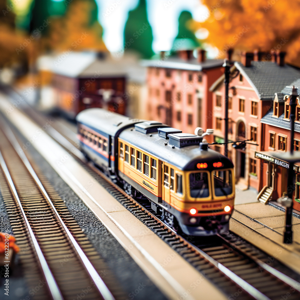 Obraz premium Miniature Train And Station. Created with Generative AI technology.