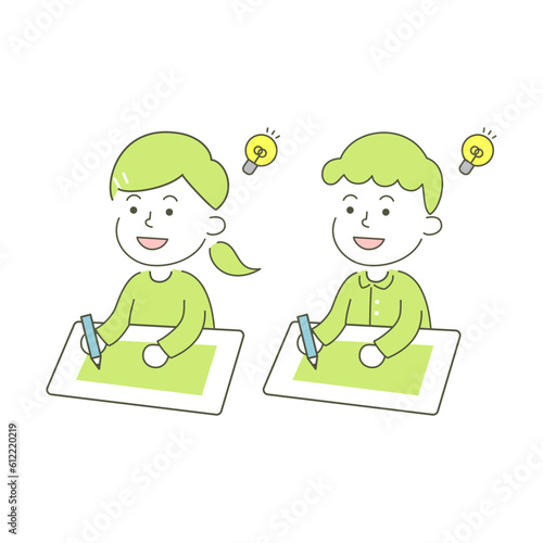 boy, girl, flash, come to mind, idea, study, school, class, simple, set, pair, human, child, kid, illustration, vector