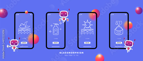 Sunscreen Vector Illustration. A vibrant and eye-catching vector illustration featuring a bottle or tube of sunblock or sunscreen. Glassmorphism. UI phone app screen. Vector line icon