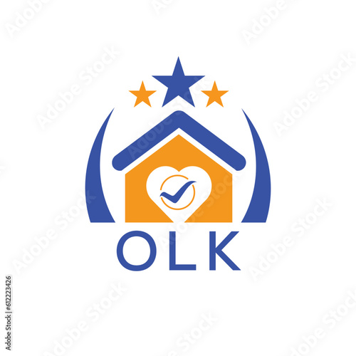 OLK House logo Letter logo and star icon. Blue vector image on white background. KJG house Monogram home logo picture design and best business icon. 
 photo