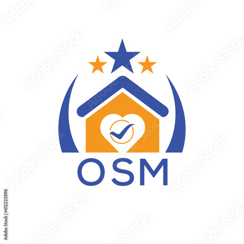 OSM House logo Letter logo and star icon. Blue vector image on white background. KJG house Monogram home logo picture design and best business icon. 
