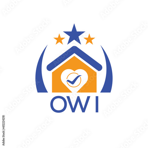 OWI House logo Letter logo and star icon. Blue vector image on white background. KJG house Monogram home logo picture design and best business icon. 
 photo