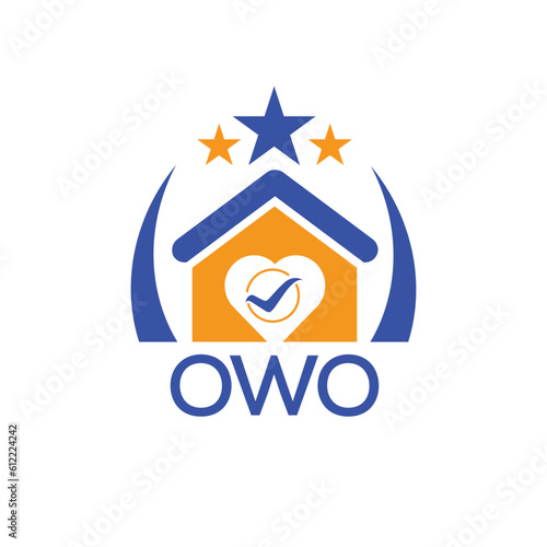 OWO House logo Letter logo and star icon. Blue vector image on white background. KJG house Monogram home logo picture design and best business icon. 
