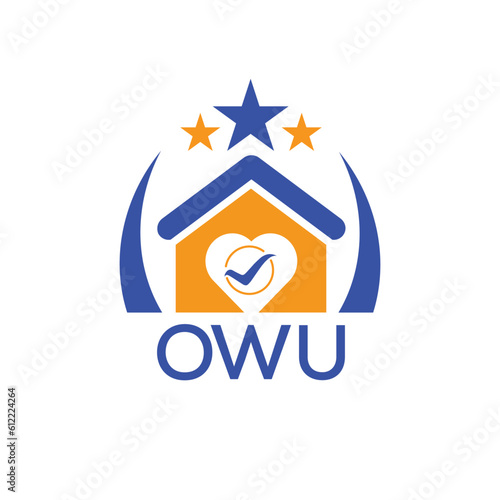 OWU House logo Letter logo and star icon. Blue vector image on white background. KJG house Monogram home logo picture design and best business icon. 
 photo