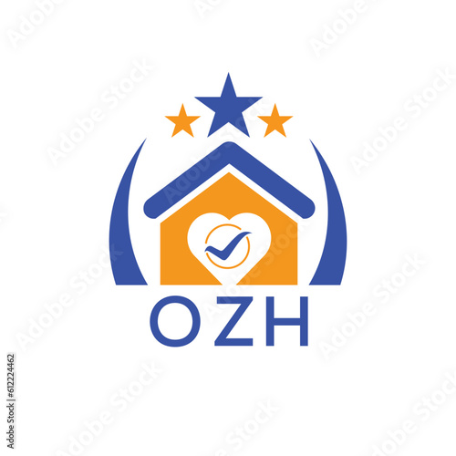 OZH House logo Letter logo and star icon. Blue vector image on white background. KJG house Monogram home logo picture design and best business icon. 
