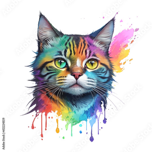 Multicolor colorful cat head of playfulness and whimsy with its vibrant blend of various hues  creating a captivating and visually appealing artwork  AI generative.