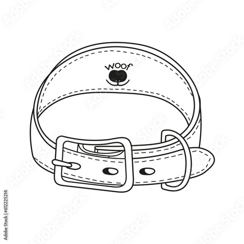 dog cdog collar with cute nose logo and the inscription Woof, on an isolated backgroundollar with cute nose logo. Vector illustration