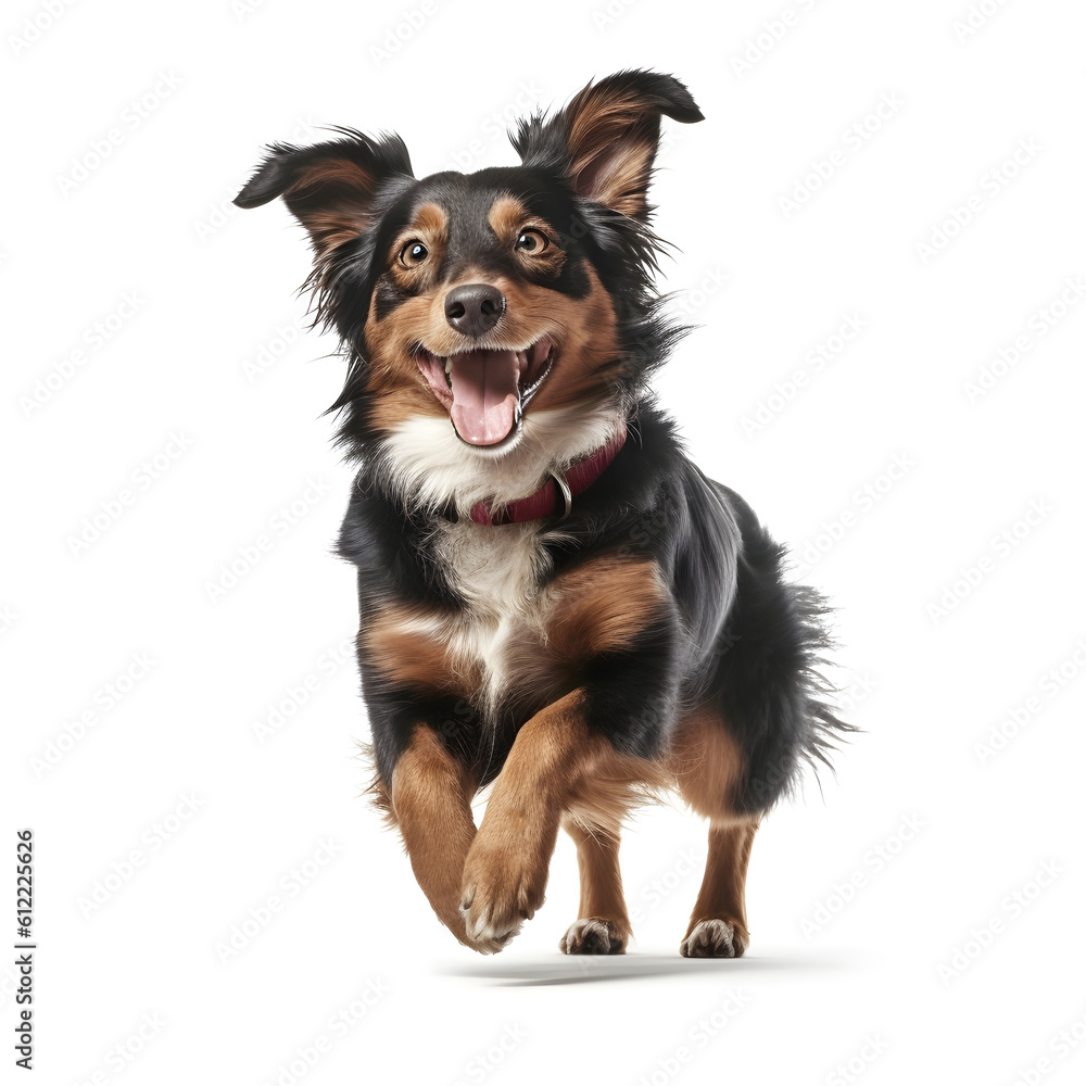 Australian shepherd dog smiling isolated on a white background