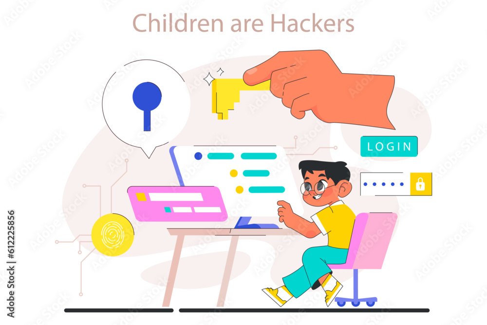Little boy do programming. Computer science and ethical hacking