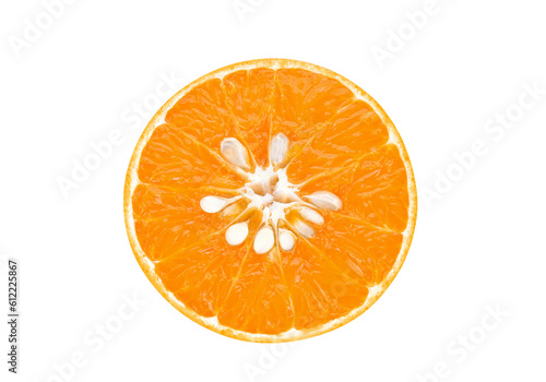 Slice of orange fruit with seed isolated on transparent background. PNG