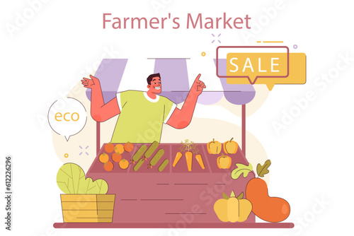 Local market small business. Farmer selling home-grown vegetables