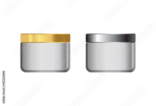 White cream jar with gold lid isolated on white background.