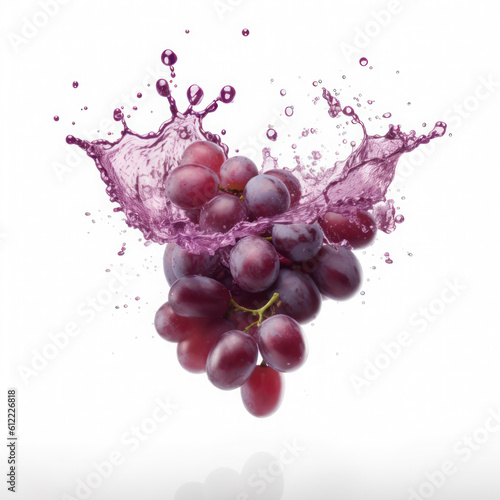 Grape into of burst splashes of juices on white. Vector illustration. Generative AI.