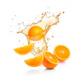 orange into of burst splashes of juices on white. Vector illustration. Generative AI.