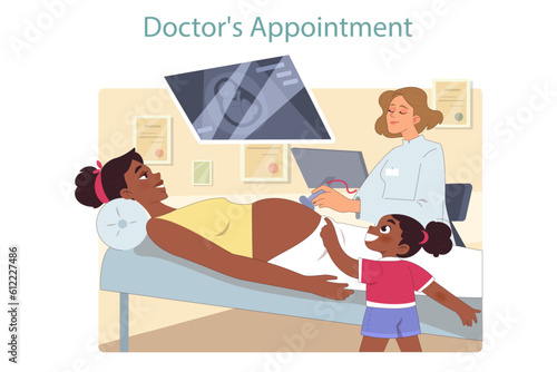 Family expecting a second child. Black woman pregnant with a second