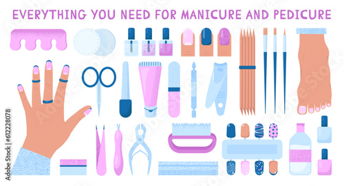 Various manicure and pedicure accessory set. Professional equipment