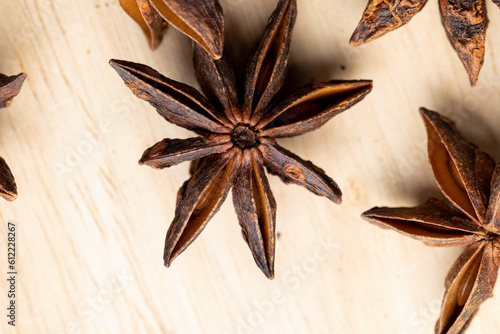 Dried Anise Spices on a wooden board