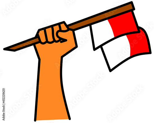 Illustration vector graphic of hand gripping Indonesia flag