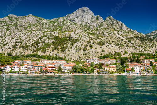 Picturesque coastline of the Bay of Kotor in Montenegro with small houses