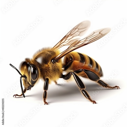 Golden honey bee isolated on white background, Generative AI