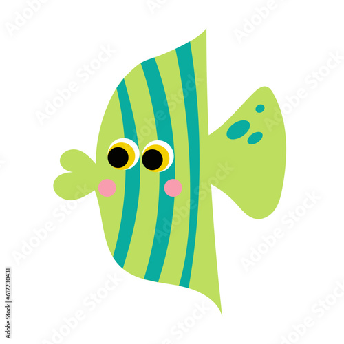 Underwater world green funny  fish character game vector. Printable worksheet page nursery childish activity playful character, fish, seashell, octopus, cute shark, starfish, crab, squid, 