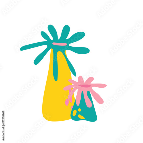 Underwater sea anemone flower blossom algae vector. Printable worksheet page nursery childish activity playful character, fish, seashell, octopus, cute shark, starfish, crab, squid, 