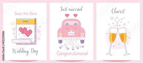 Happy Wedding Greeting Cards and Invitations Set