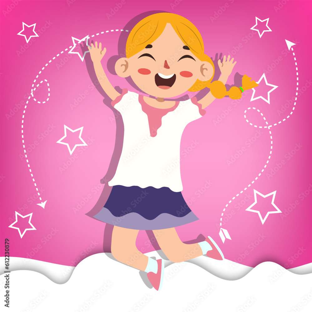 flat vector of happy kids characters jumping flat vector of happy kids characters jumping
