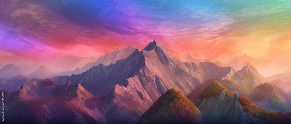 landscape mountain with beautiful rainbow sky 