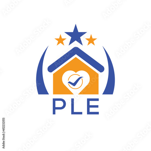 PLE House logo Letter logo and star icon. Blue vector image on white background. KJG house Monogram home logo picture design and best business icon. 
