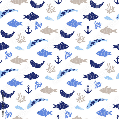 cute seamless pattern with underwater life 