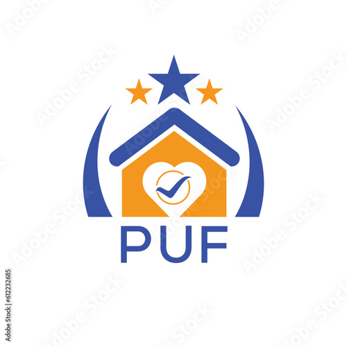 PUF House logo Letter logo and star icon. Blue vector image on white background. KJG house Monogram home logo picture design and best business icon. 
