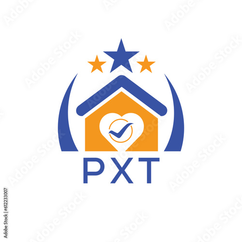 PXT House logo Letter logo and star icon. Blue vector image on white background. KJG house Monogram home logo picture design and best business icon. 
 photo