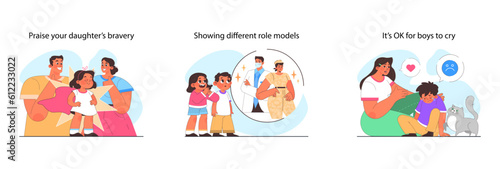 Modern gender neutral parenting set. Positive advice for parents