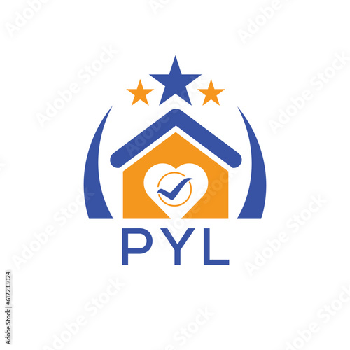 PYL House logo Letter logo and star icon. Blue vector image on white background. KJG house Monogram home logo picture design and best business icon. 
