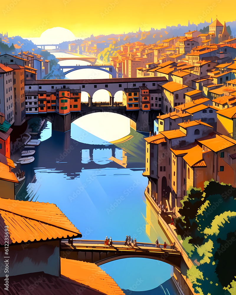 Illustration of beautiful view of Florence, Italy