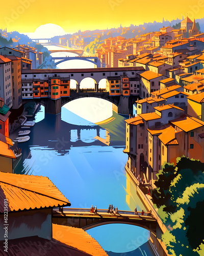 Obraz na płótnie Illustration of beautiful view of Florence, Italy w salonie