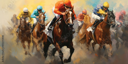 Horse racing illustration. Generative AI