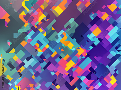 Geometric colorful gradient panels neutral palette.
