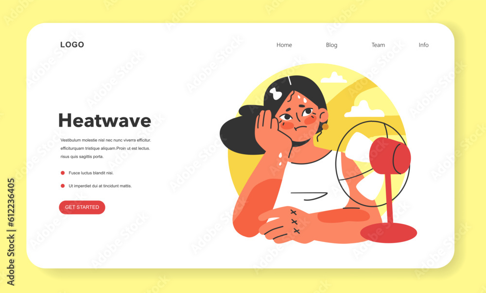 Heat wave web banner or landing page. Female character suffering