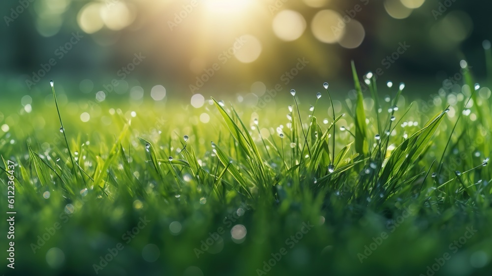 Grass with blurred green background in the morning