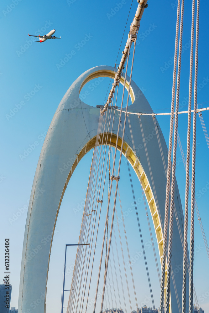 Obraz premium Upright view of partial details of Liede Bridge in Guangzhou, China