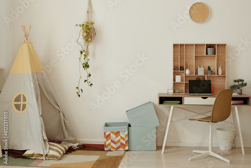 Modern interior of minimalistic children's room photo