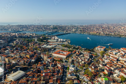 Turkiye, Istanbul, Aerial view of Beyoglu district with Golden Horn in background photo