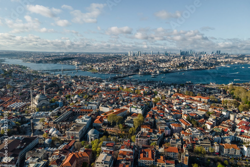 Turkiye, Istanbul, Aerial view of Eminonu district with Golden Horn in background photo