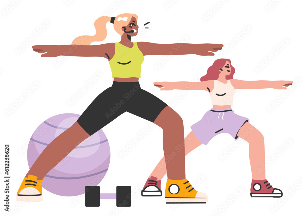 Female fitness trainer. Workout in the gym with professional instructor.