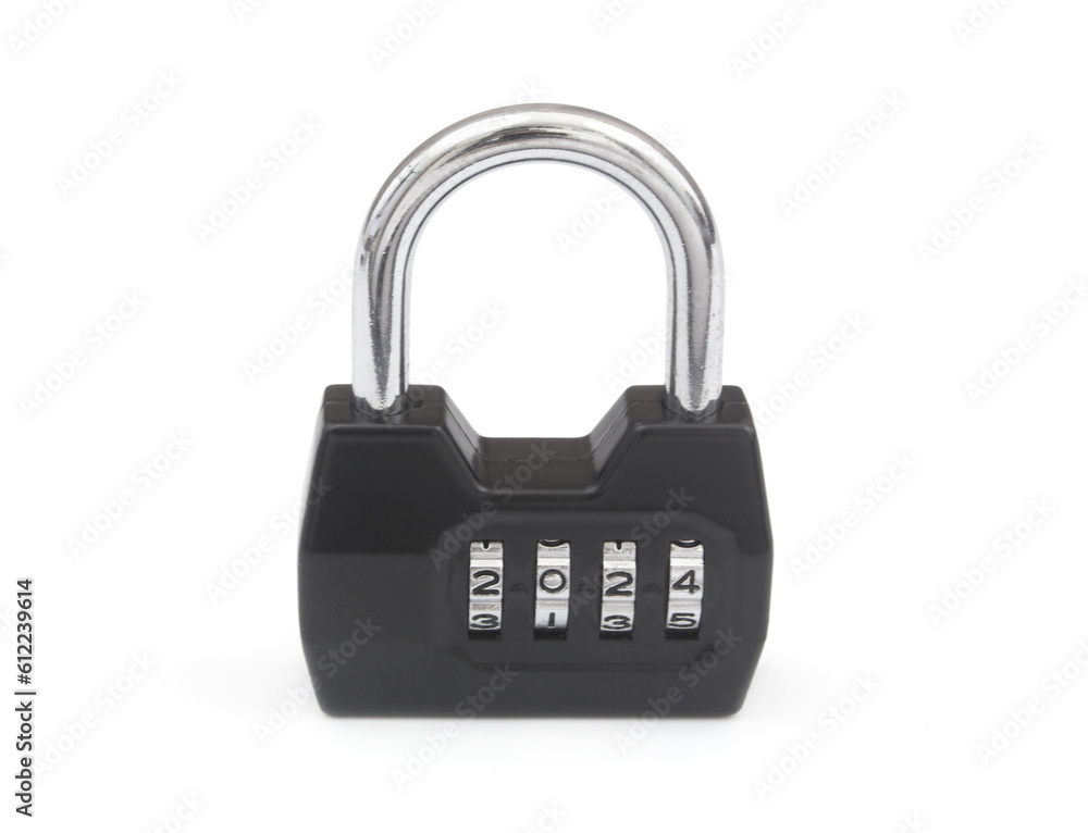 Combination padlock with numbers 2024 isolated on white Combination padlock with numbers 2024 isolated on white